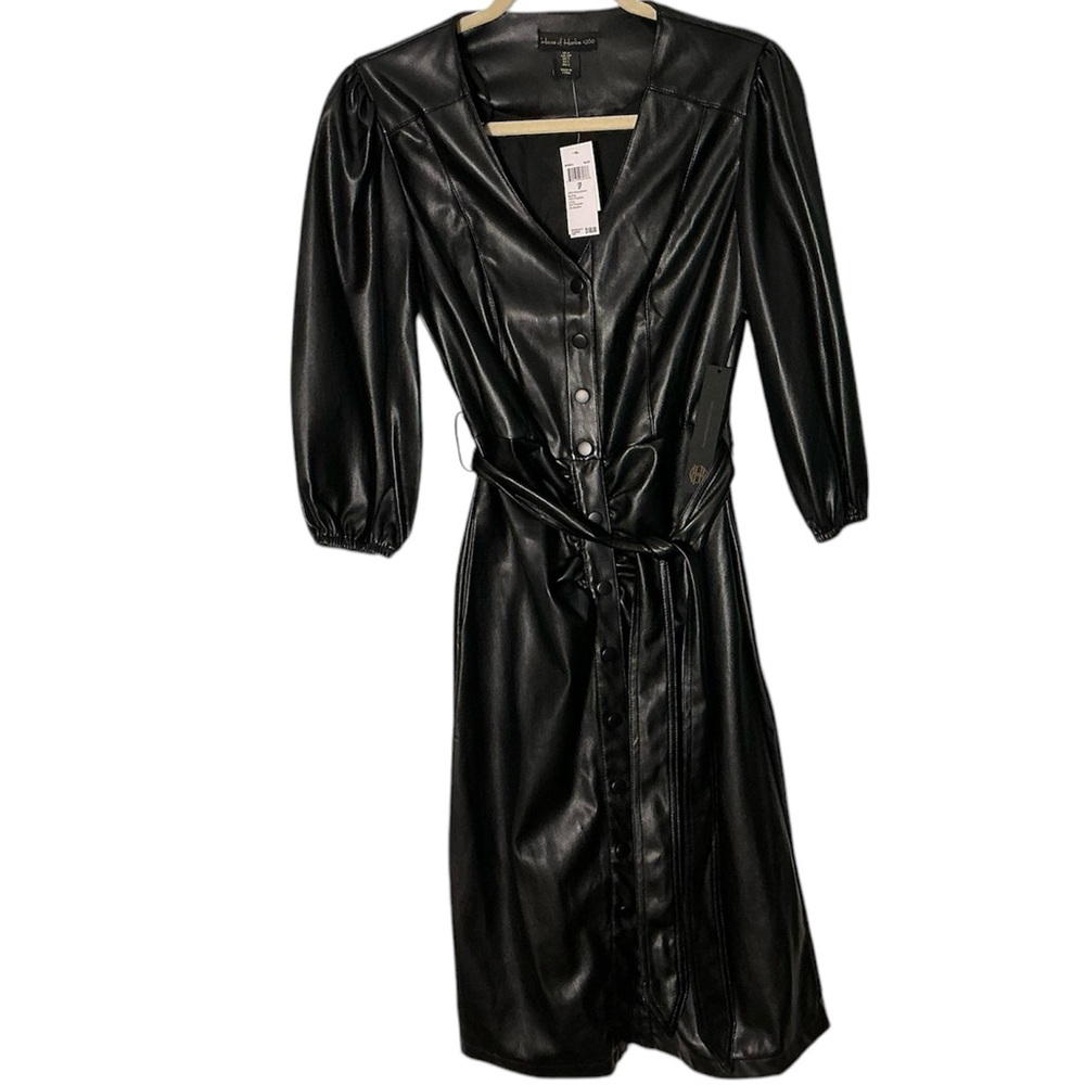 House of Harlow 1960 Black Leather Dress Leather Size Small Petite - NWT